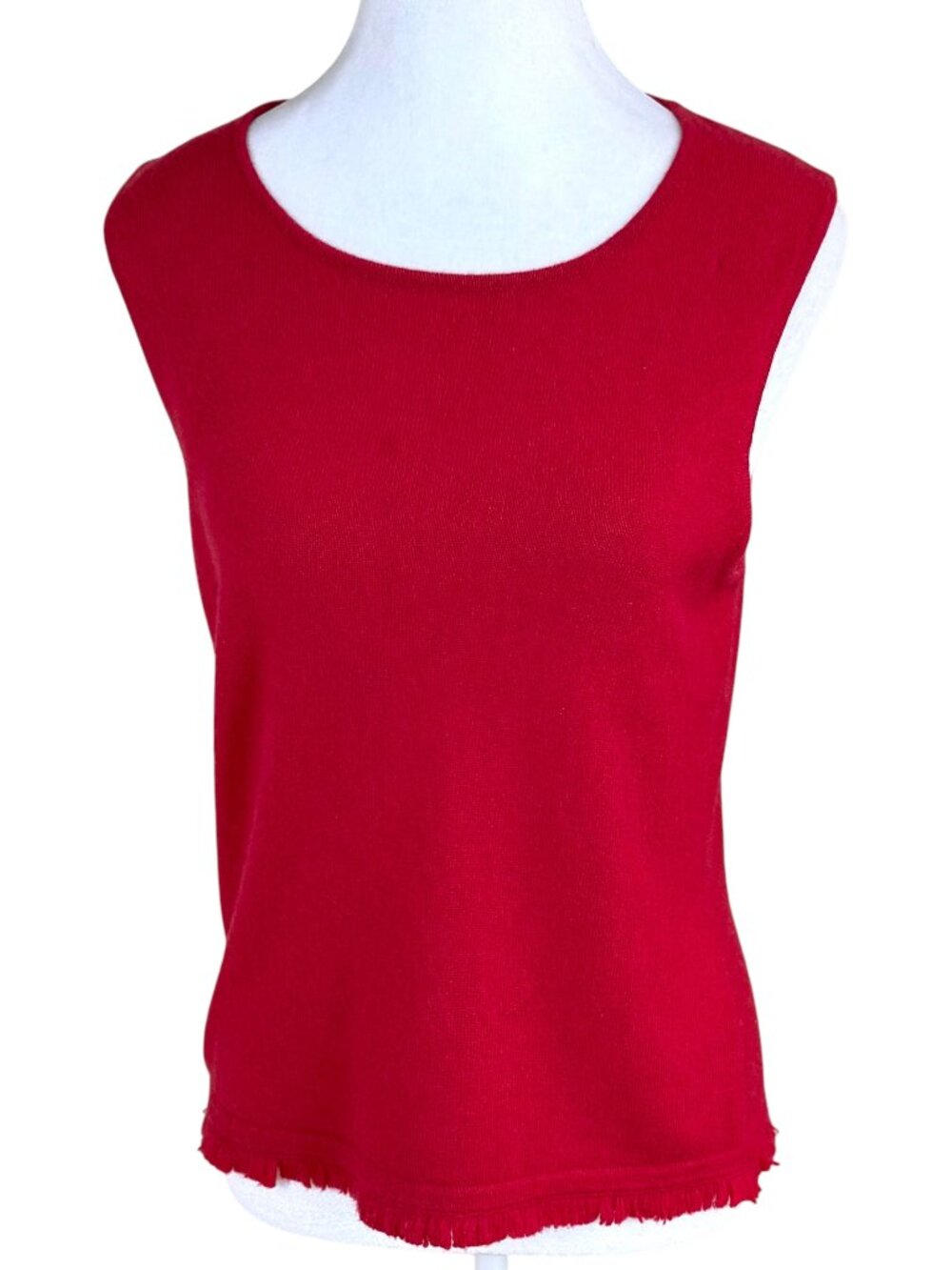 Doncaster Cashmere Sweater Vest Red Fringe Hem Trim Vintage (L)